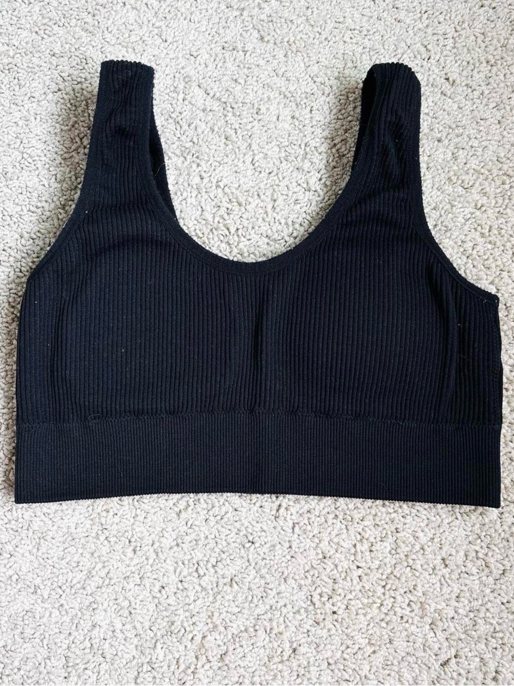 american eagle aerie black ribbed scoop neck wireless lounge sports bra